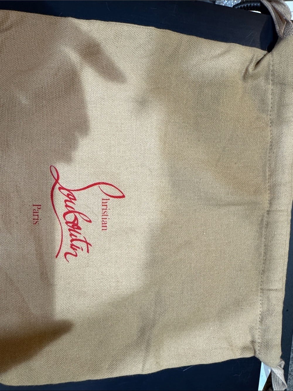 Christian Louboutin Tan Canvas Dust Bag with Red Logo
